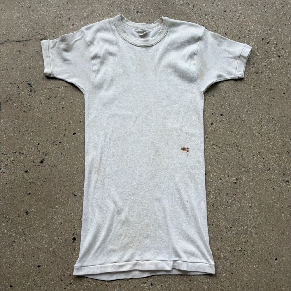 Vintage 70s Towncraft White Distressed Blank Cotton T-Shirt